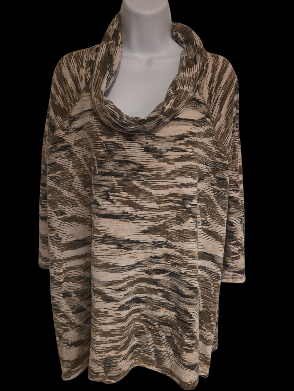 Ruby Rd. Striped Cowl Neck Tunic in Beige and Taupe Size 2X